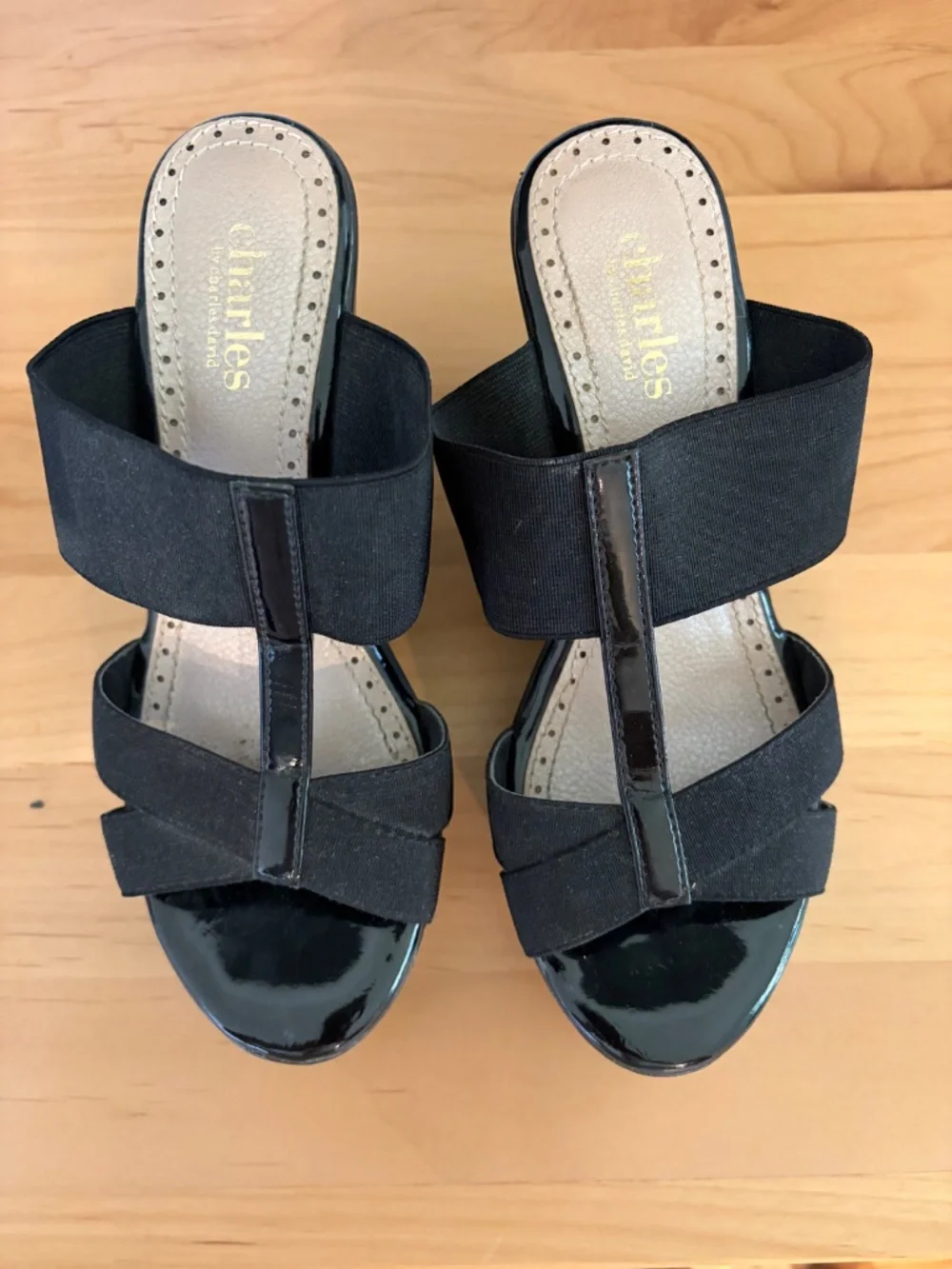 Black wedge sandals
